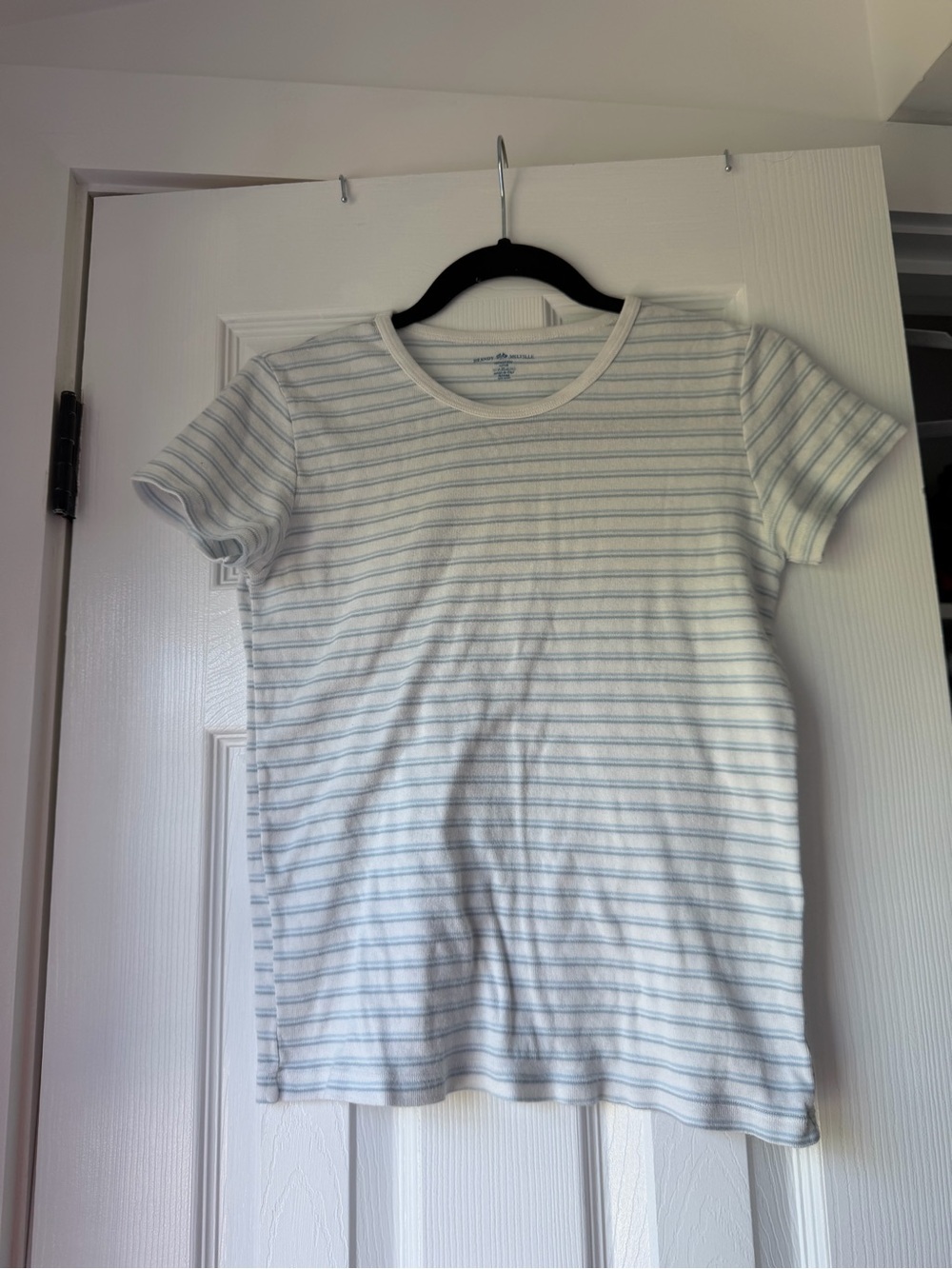 Brandy Melville Striped Short Sleeve Tee in White and Light Blue